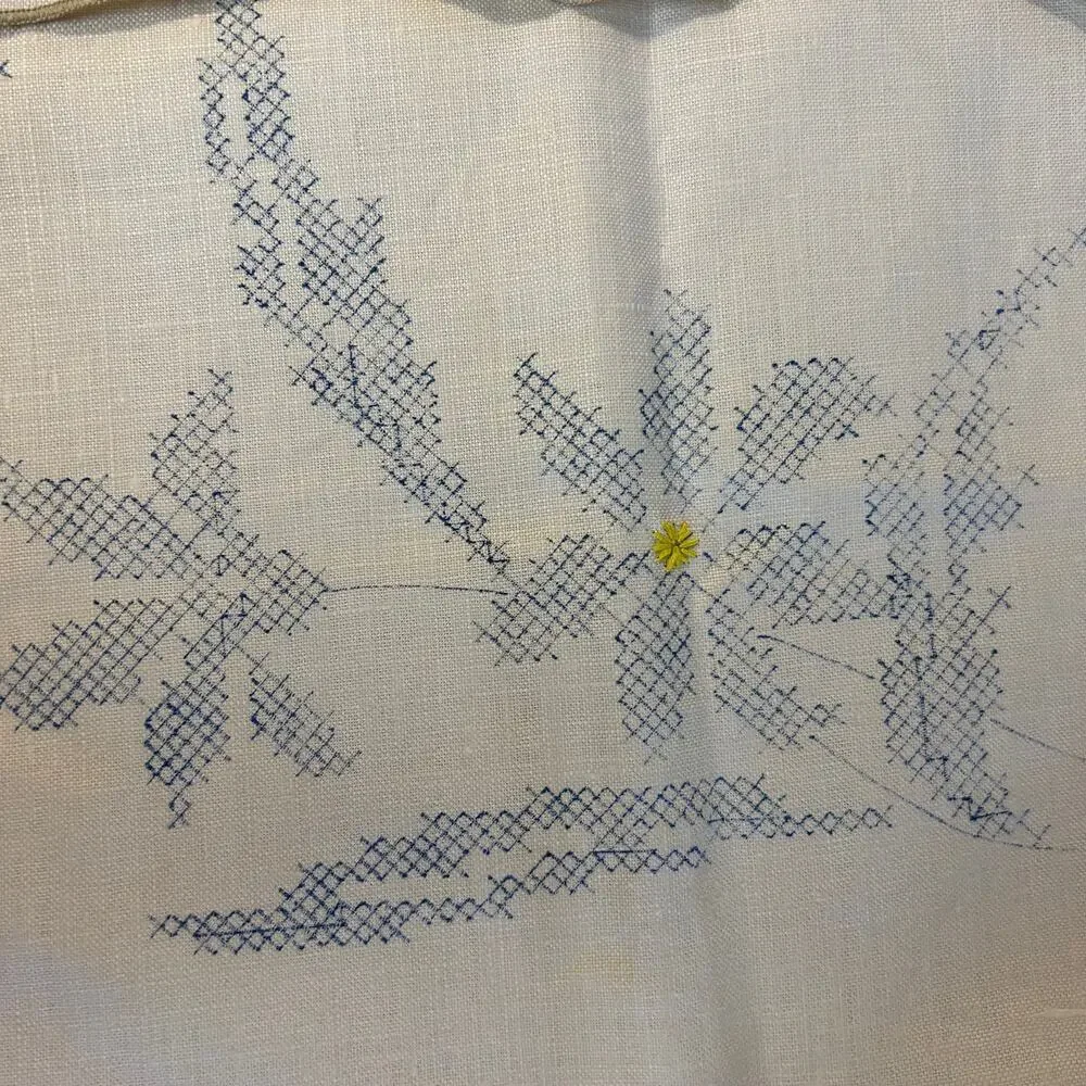 Vintage Stamped Linen Floral Table Runners Unfinished Project‎ 41x13.5